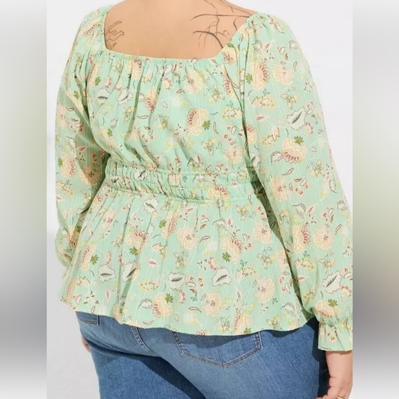 NWT Torrid Clip Dot  Cotton Viole Blouson Sl. Sq. Neck Smocked Top Size 1X 14-16 - Picture 3 of 13